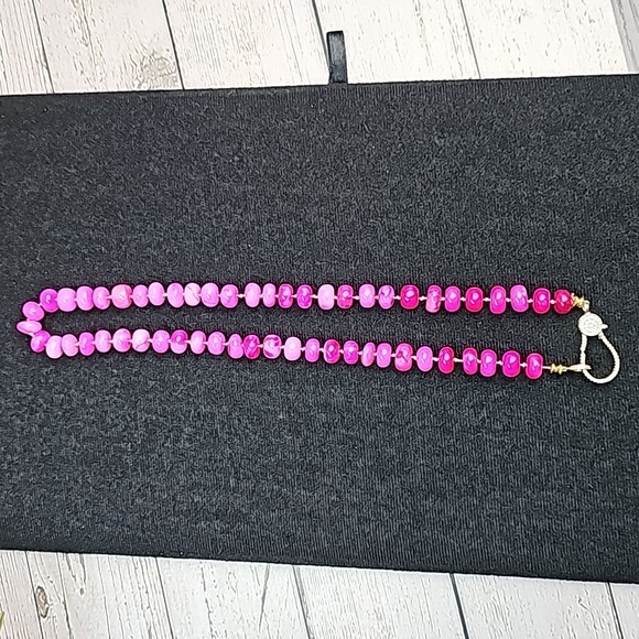 GENUINE RARE HANDSTRUNG BRIGHT PINK OPAL & DIAMOND PAVE 18" NECKLACE - Picture 7 of 15